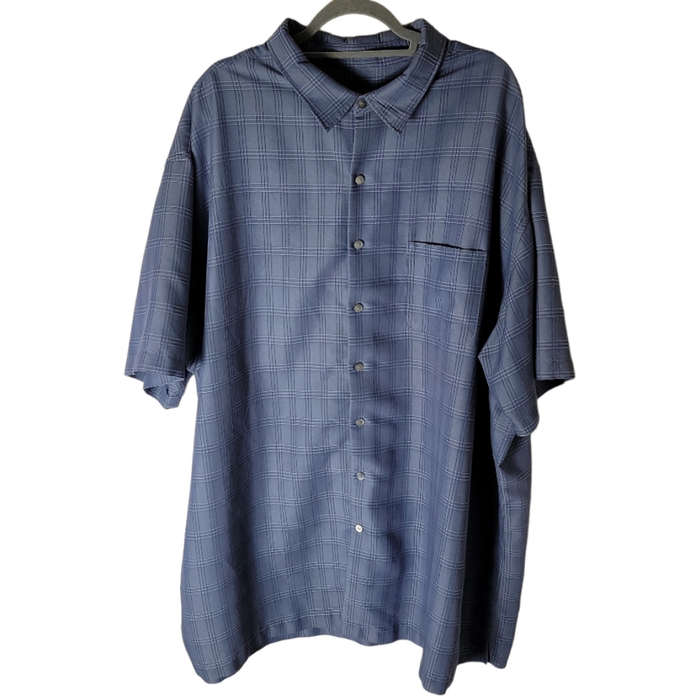 Van Heusen men's short sleeve button down blue white plaid shirt size 4XLT